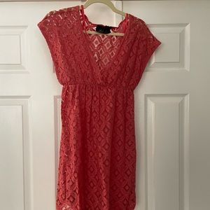 Blue Rain coral lace mini dress with underneath dress slip